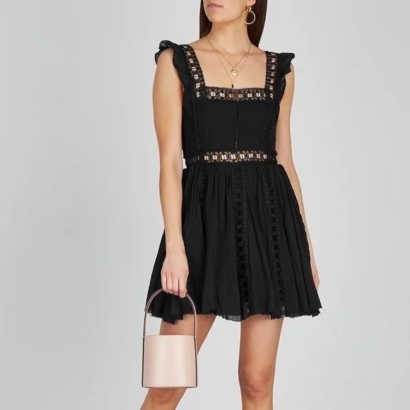 Free People Dresses & Skirts - Free People FP One Verona Mini Dress Lace Flutter Straps Boho Black Size M